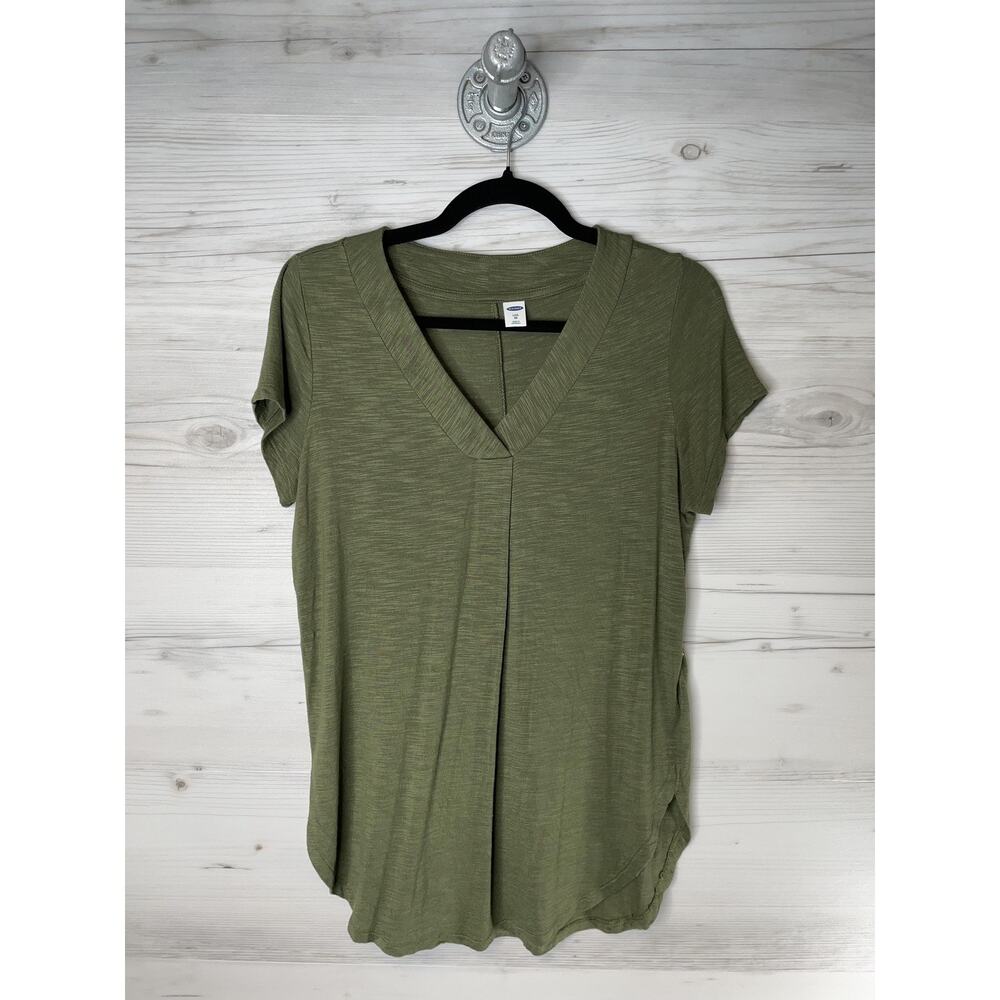 Old Navy Shirt Womens XS Green Luxe Tunic V-Neck Short Sleeve Slub Stretch